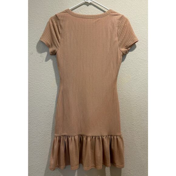 Privacy Please Beige Pink Ribbed Button Front Drop Waist Mini Dress Size XS - Picture 2 of 5